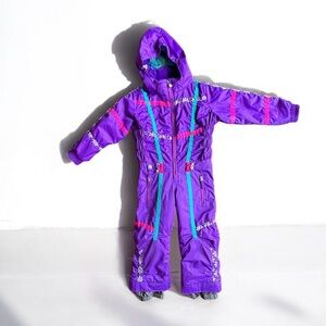 Obermeyer Purple Astro One-Piece Hooded Snowsuit || Kid's Size 5